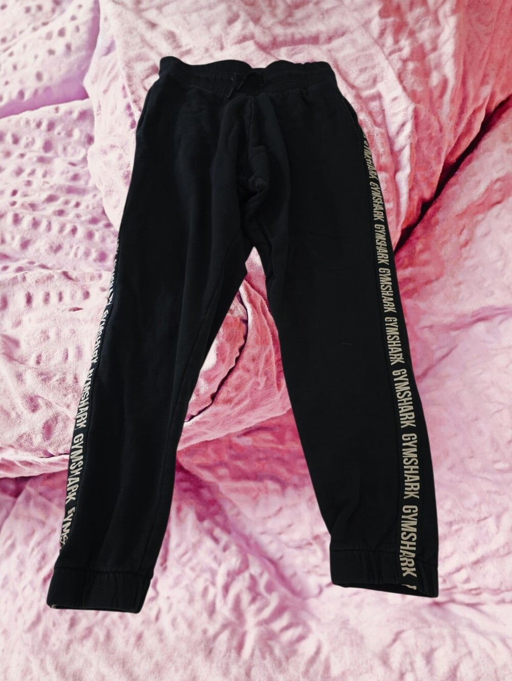 Gymshark Black Joggers with Gold Logo Side Taping